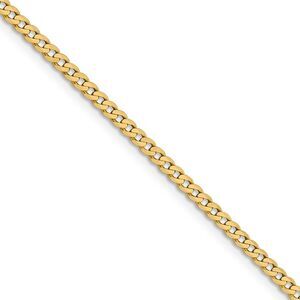 2.25mm 14k Yellow Gold Solid Beveled Curb Chain Necklace, 18 Inch